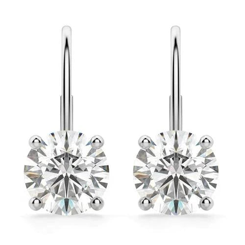 2 Carats Round Solitaire Real Diamond Leverback Earring White Gold 14K