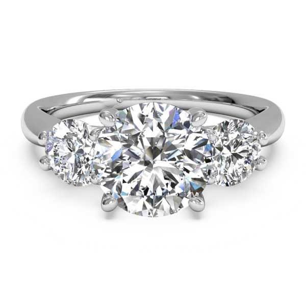 2 Carats Round Three Stone Real Diamond Engagement Ring White Gold 14K