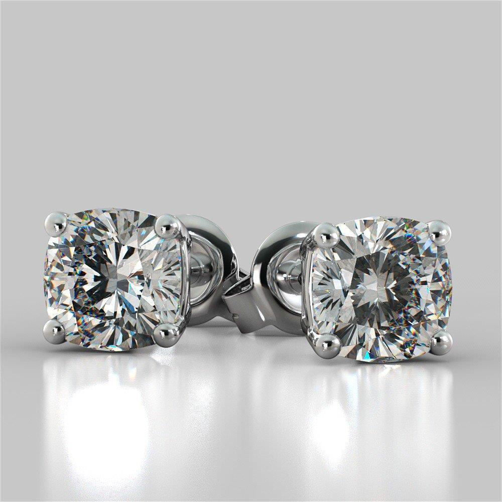 2 Carats Solitaire Cushion Cut Real Diamond Stud Earring 4 Prong Set