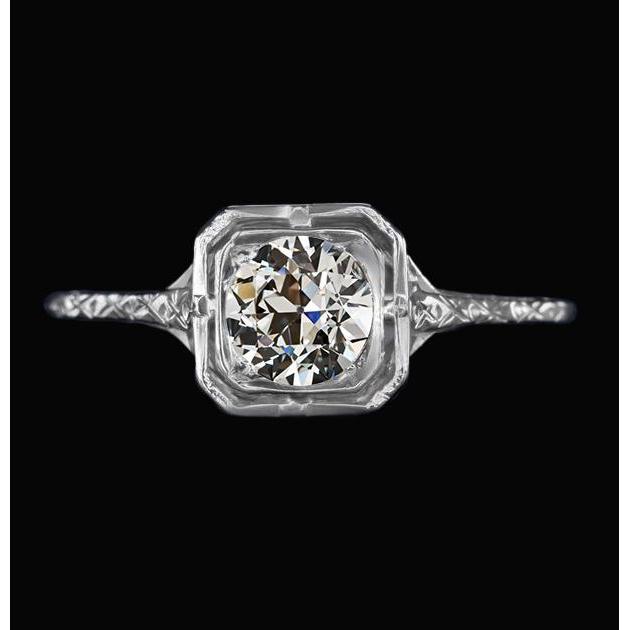2 Carats Solitaire Lady's Ring Old Mine Cut Genuine Diamond Gold Vintage Style