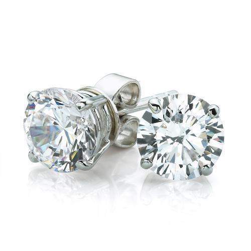 2 Carats Solitaire Natural Round Cut Diamond Stud Earring White Gold 14K