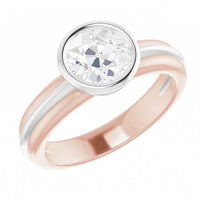 2 Carats Solitaire Old Miner Natural Earth Mined Diamond Ring Bezel Set Two Tone Gold