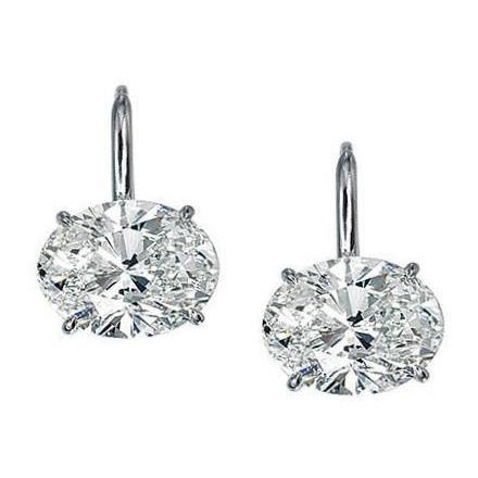 2 Carats Solitaire Oval Cut Real Diamond Drop Earring Gold White 14K