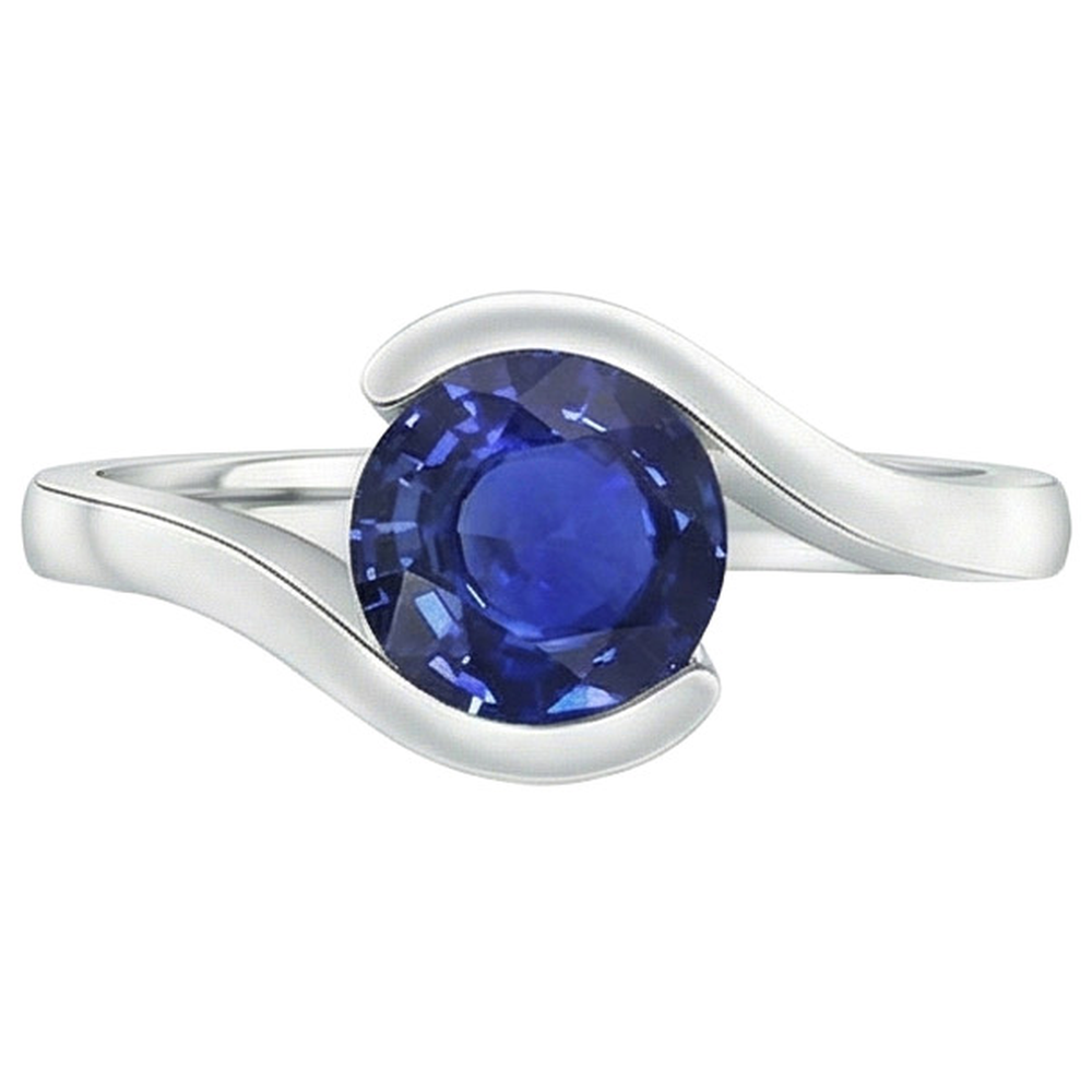 2 Carats Solitaire Ring Ceylon Sapphire Tension Style Gold Jewellery