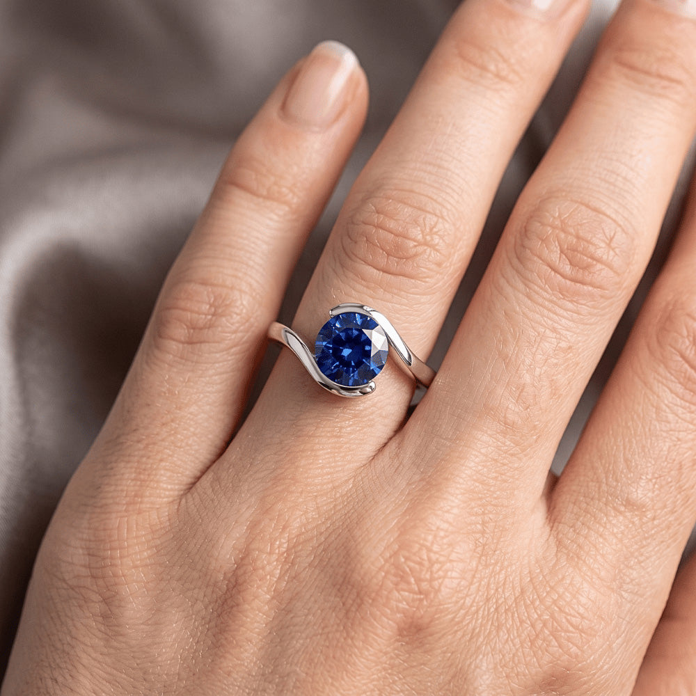 2 Carats Solitaire Ring Ceylon Sapphire Tension Style Gold Jewellery