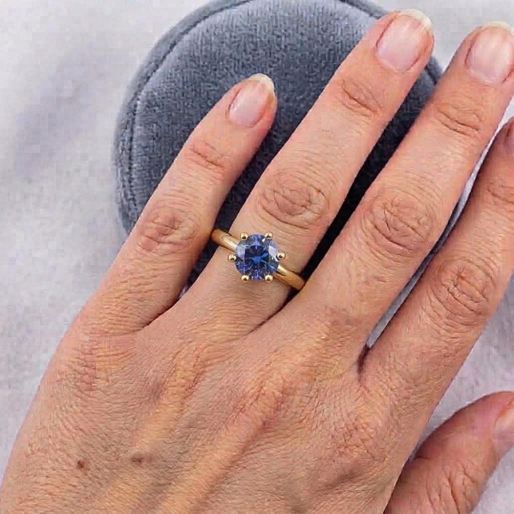 2 Carats Solitaire Ring Genuine Yellow Gold Sri Lankan Sapphire
