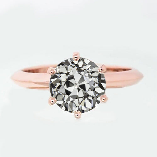 2 Carats Solitaire Ring Round Old European Real Diamond 6 Prong Set