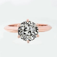2 Carats Solitaire Ring Round Old European Real Diamond 6 Prong Set