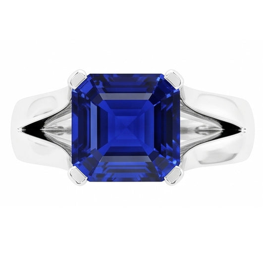 2 Carats Solitaire Ring Split Shank Asscher Cut Srilanka Sapphire