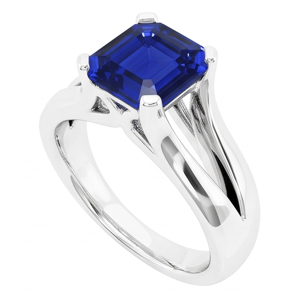 2 Carats Solitaire Ring Split Shank Asscher Cut Srilanka Sapphire