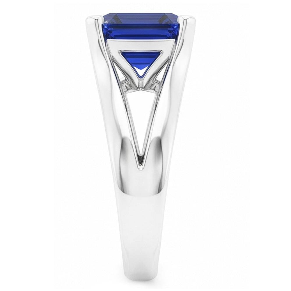 2 Carats Solitaire Ring Split Shank Asscher Cut Srilanka Sapphire