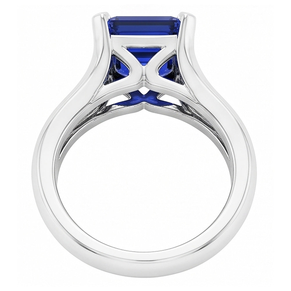 2 Carats Solitaire Ring Split Shank Asscher Cut Srilanka Sapphire