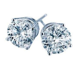 2 Carats Solitaire Round Cut Real Diamond Stud Earrings White Gold 14K