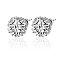 2 Carats Solitaire Round Genuine Diamond Stud Earring Solid White Gold