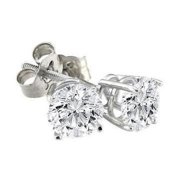 2 Carats Solitaire Round Real Diamond Stud Earring White Gold 14K