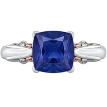 2 Carats Solitaire Vintage Style Blue Sapphire Ring Two Tone Gold 14K