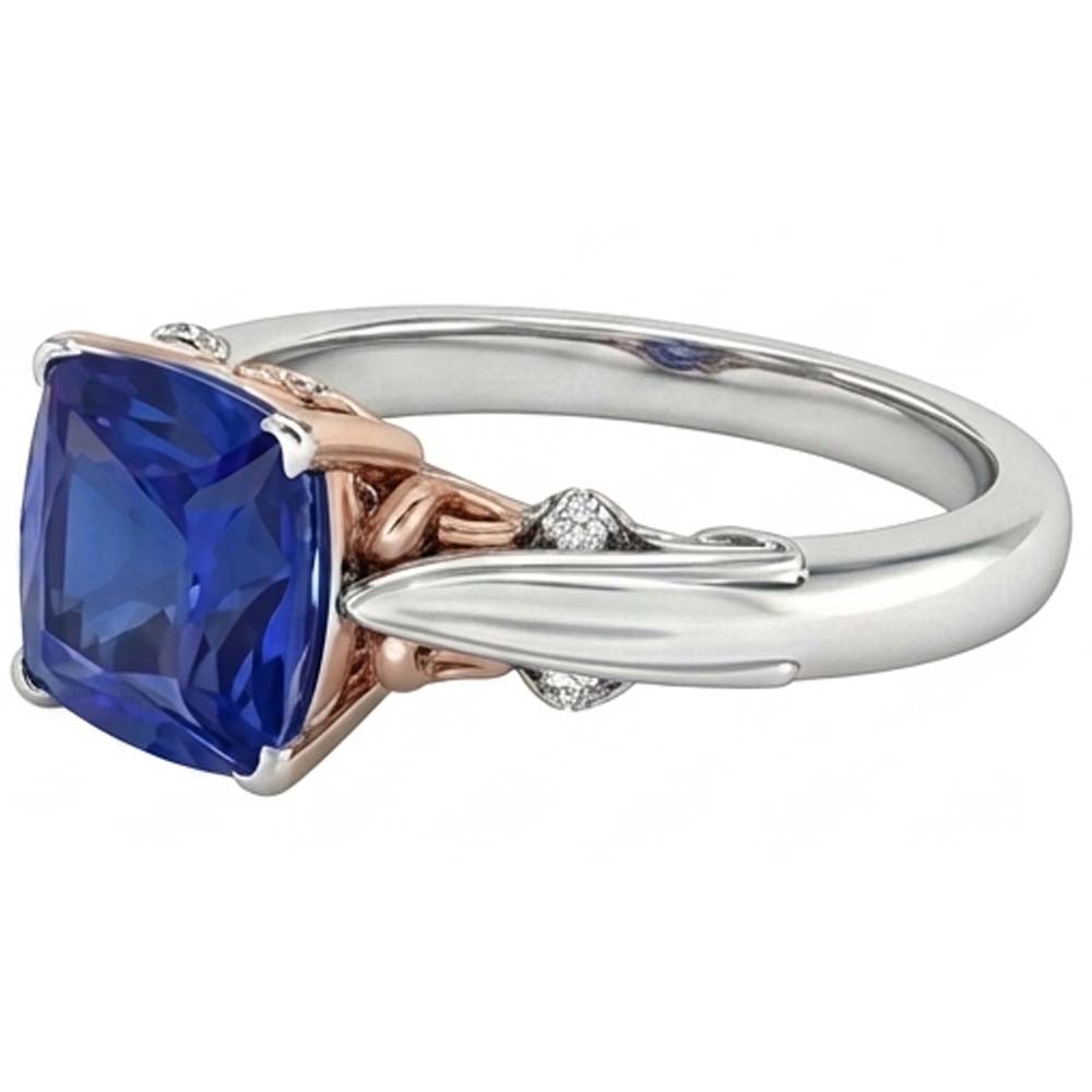 2 Carats Solitaire Vintage Style Blue Sapphire Ring Two Tone Gold 14K