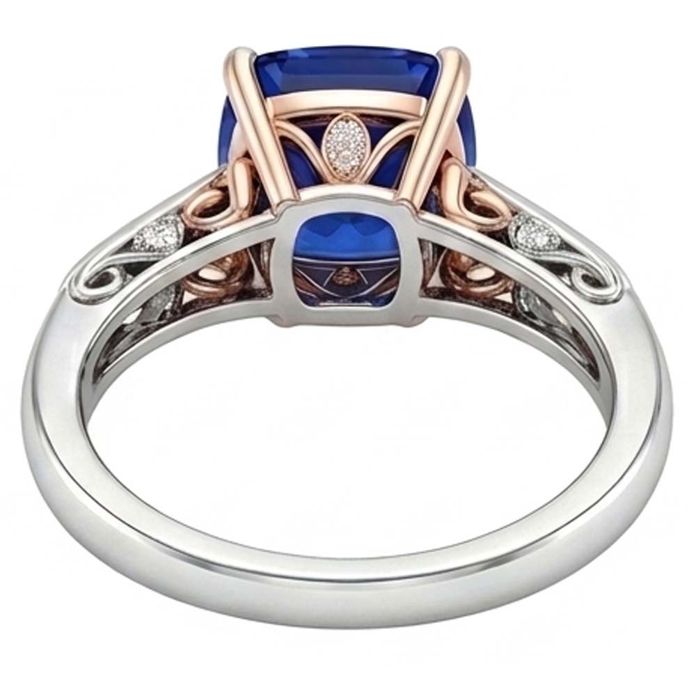 2 Carats Solitaire Vintage Style Blue Sapphire Ring Two Tone Gold 14K
