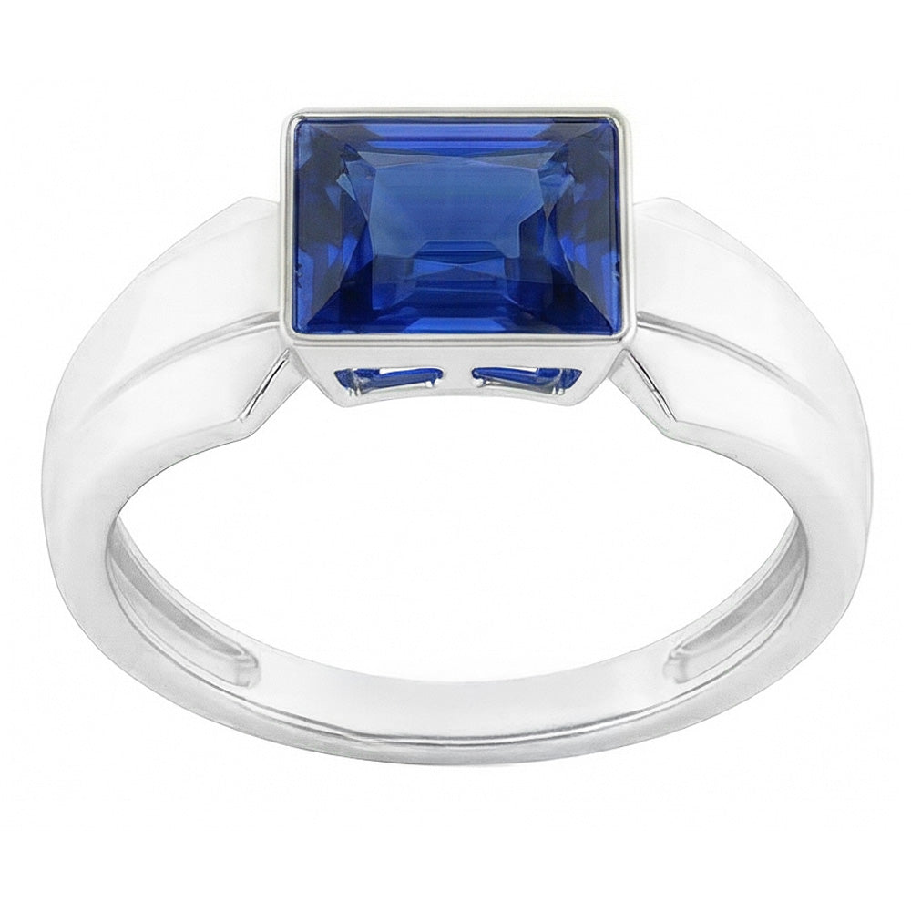 2 Carats Solitaire Womens Ring Princess Ceylon Sapphire Bezel Set