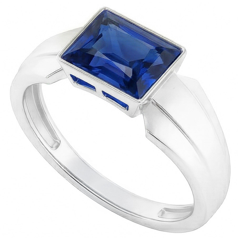 2 Carats Solitaire Womens Ring Princess Ceylon Sapphire Bezel Set