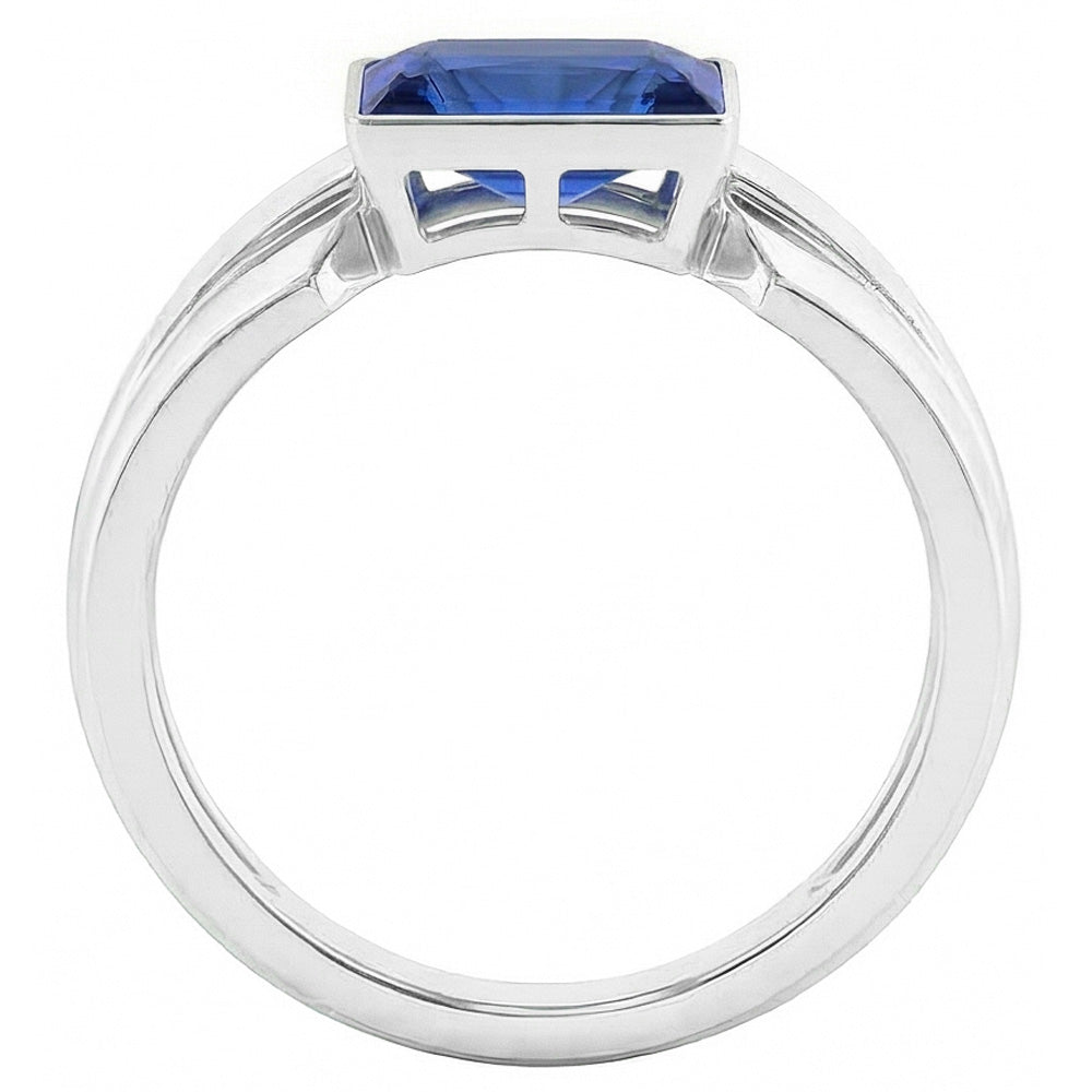 2 Carats Solitaire Womens Ring Princess Ceylon Sapphire Bezel Set