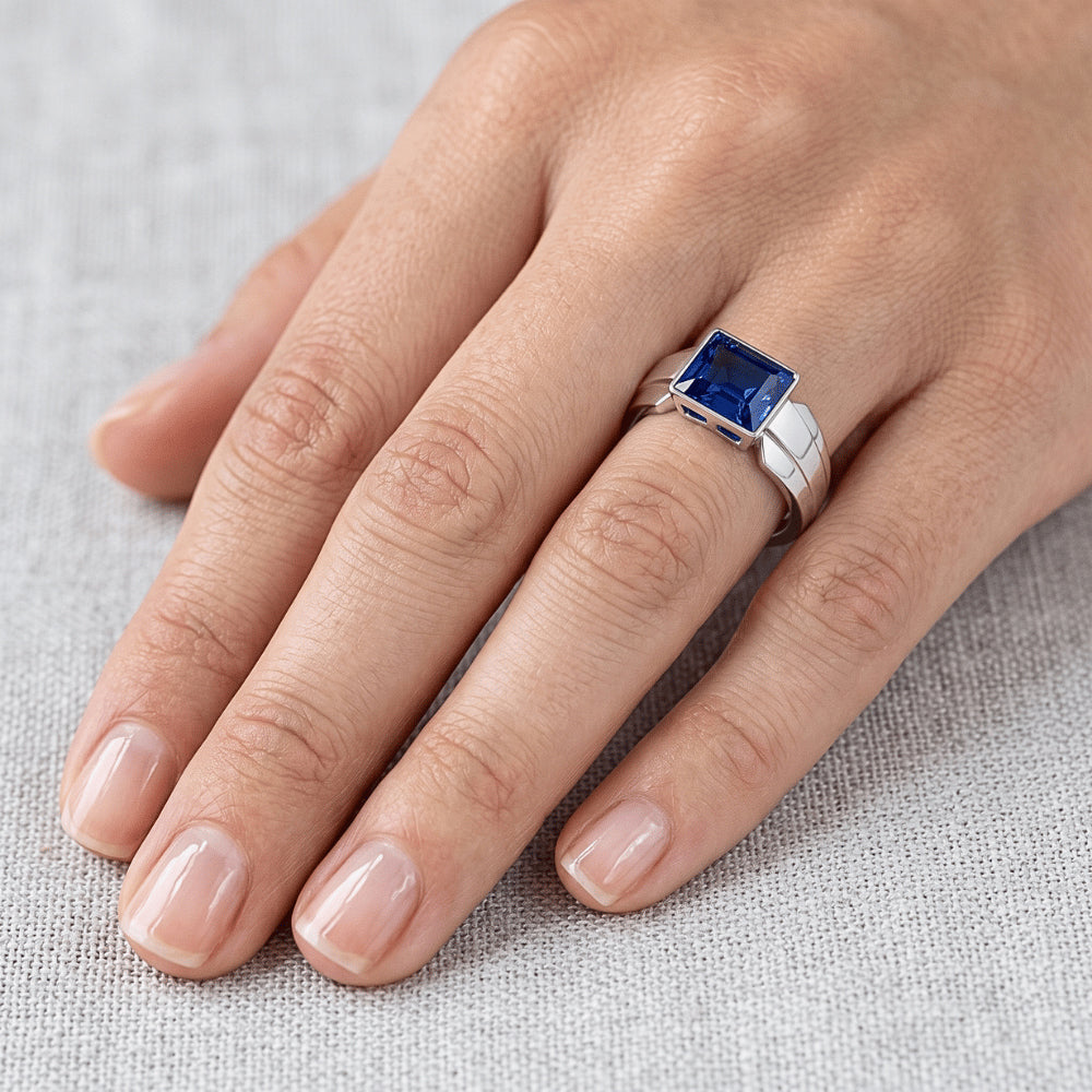 2 Carats Solitaire Womens Ring Princess Ceylon Sapphire Bezel Set