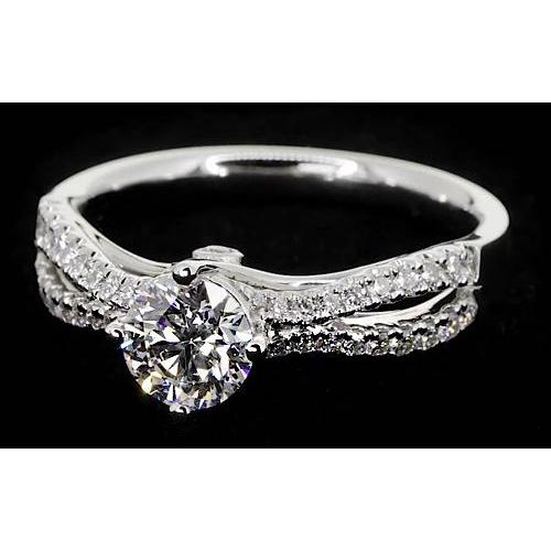 2 Carats Split Shank Engagement Ring Round Real Diamond White Gold 14K 3