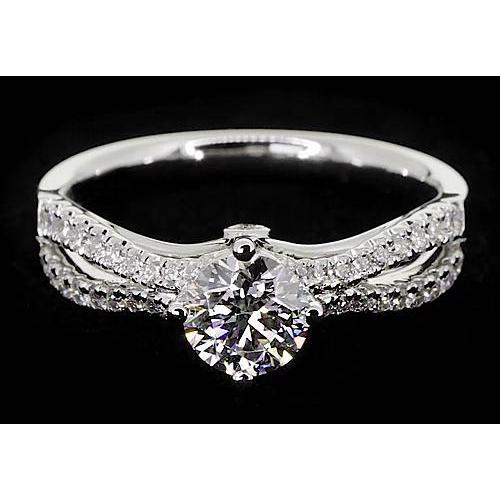 2 Carats Split Shank Engagement Ring Round Real Diamond White Gold 14K