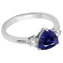 2 Carats Tanzanite Trillion Natural Earth Mined DIAMOND ( NOT LAB GROWN ) 3 Stone Ring White Gold 14K