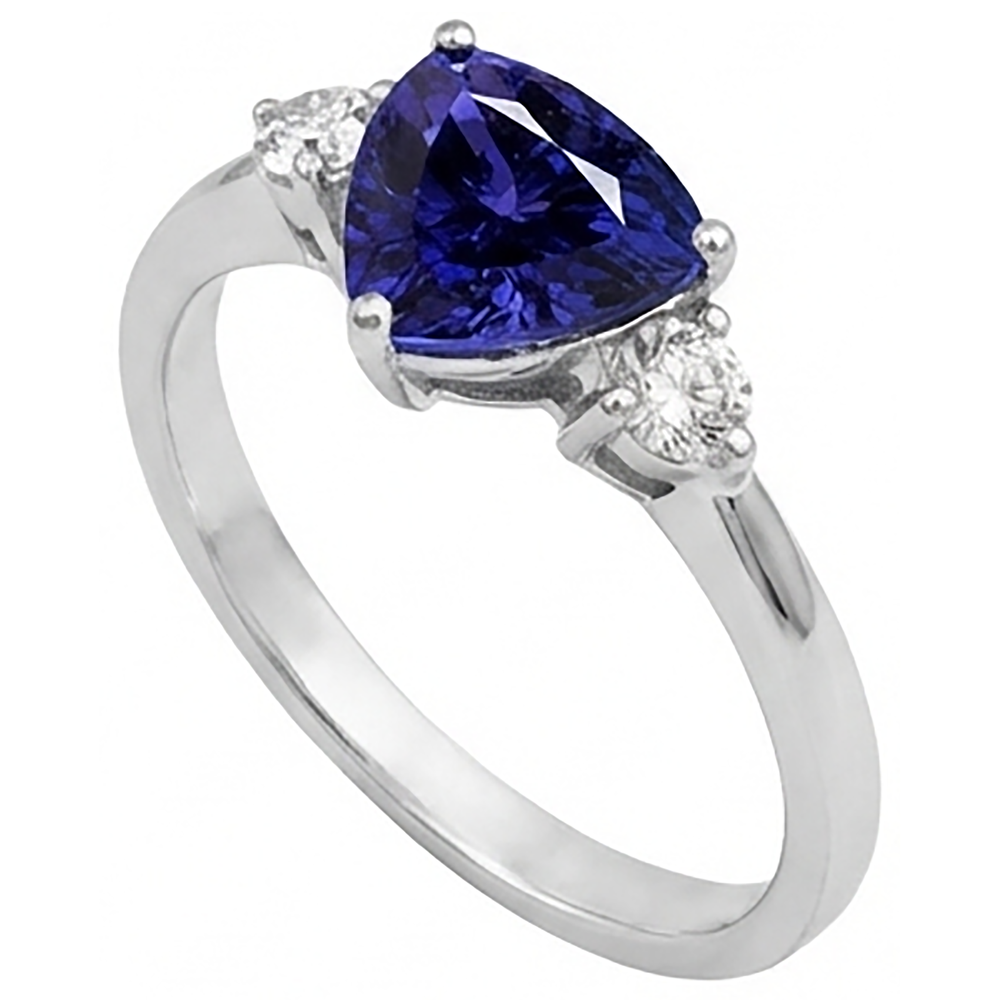 2 Carats Tanzanite Trillion Natural Earth Mined DIAMOND ( NOT LAB GROWN ) 3 Stone Ring White Gold 14K