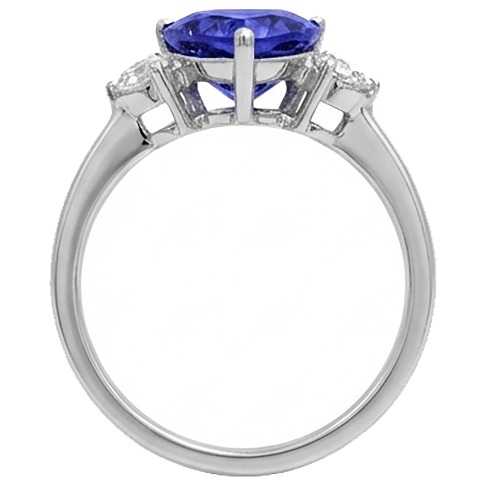 2 Carats Tanzanite Trillion Natural Earth Mined DIAMOND ( NOT LAB GROWN ) 3 Stone Ring White Gold 14K