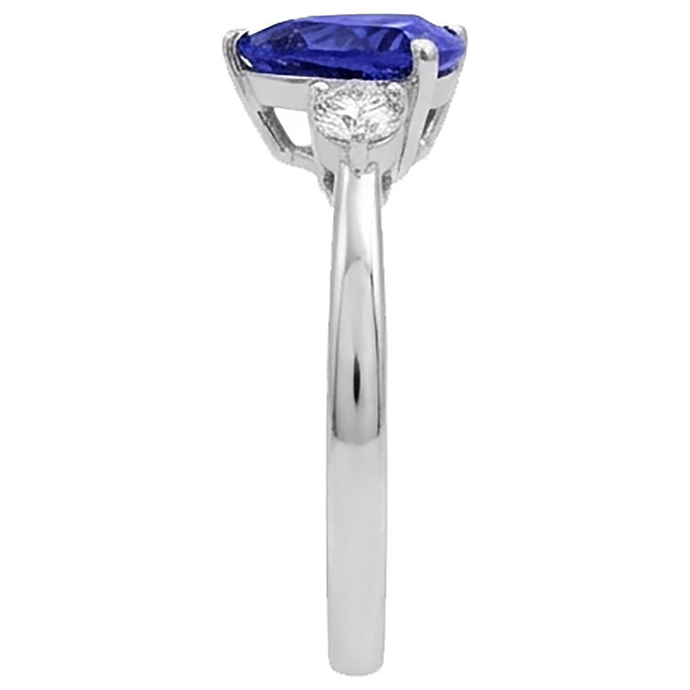 2 Carats Tanzanite Trillion Natural Earth Mined DIAMOND ( NOT LAB GROWN ) 3 Stone Ring White Gold 14K