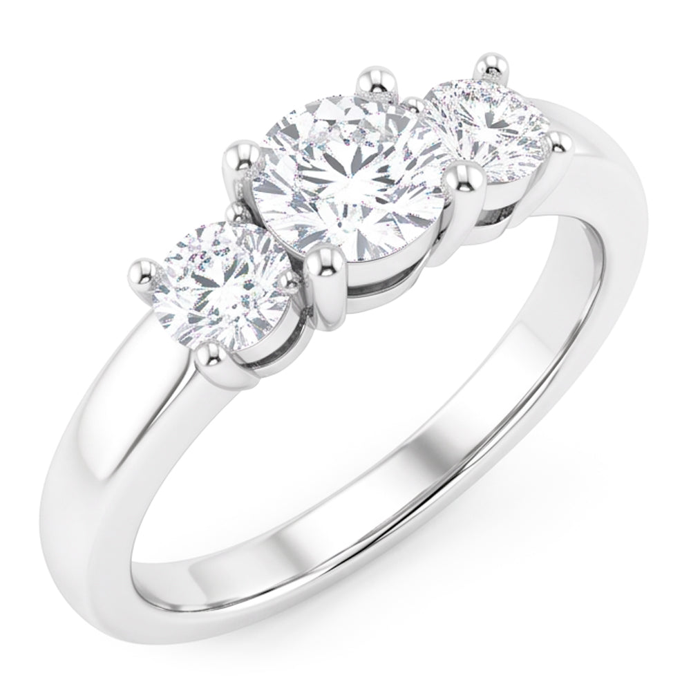 2 Carats Three Stone Round Cut Natural Earth Mined DIAMOND ( NOT LAB GROWN ) Ring White Gold 14K New