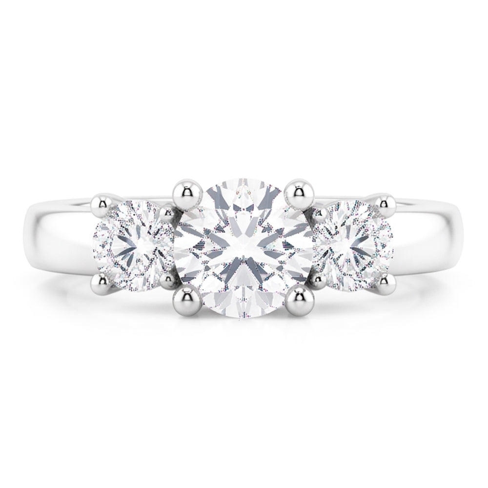 2 Carats Three Stone Round Cut Natural Earth Mined DIAMOND ( NOT LAB GROWN ) Ring White Gold 14K New