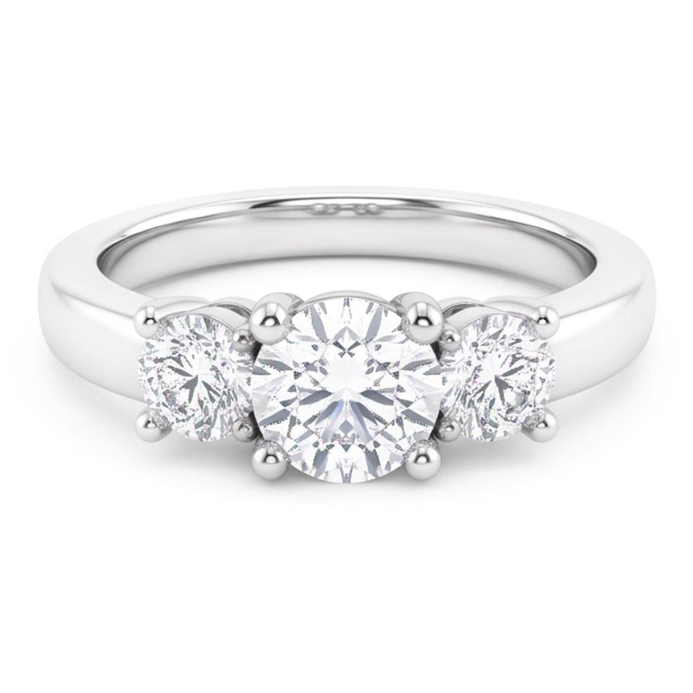 2 Carats Three Stone Round Cut Natural Earth Mined DIAMOND ( NOT LAB GROWN ) Ring White Gold 14K New