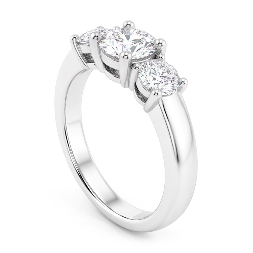 2 Carats Three Stone Round Cut Natural Earth Mined DIAMOND ( NOT LAB GROWN ) Ring White Gold 14K New