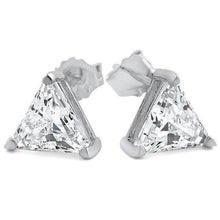 2 Carats Triangle Cut Real Diamond Stud Earring Solid White Gold
