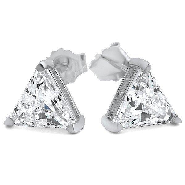 2 Carats Triangle Cut Real Diamond Stud Earring Solid White Gold
