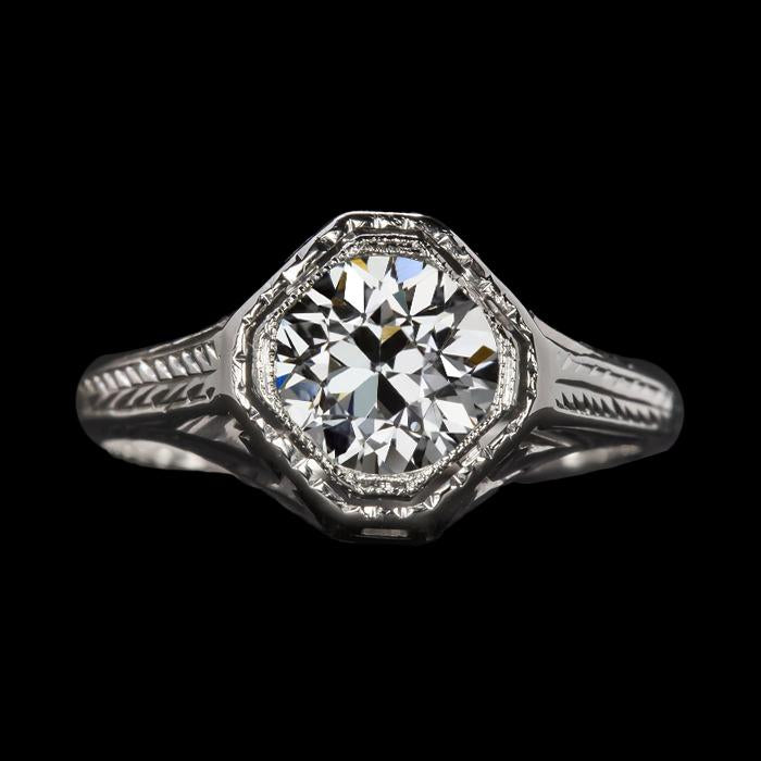 2 Carats Vintage Style Round Old Cut Genuine Diamond Solitaire Wedding Ring