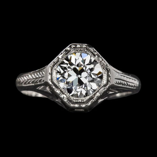2 Carats Vintage Style Round Old Cut Genuine Diamond Solitaire Wedding Ring