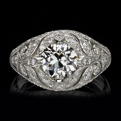 2 Carats Vintage Style Solitaire Ring Round Old Mine Cut Real Diamond