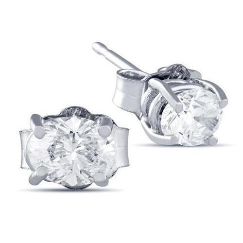 2 Carats Women Oval Natural Diamond Stud Earring White Gold Fine Jewelry