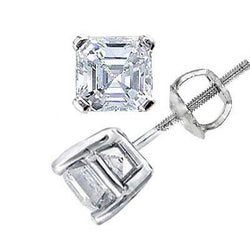 2 Ct Beautiful Asscher Cut Real Diamond Stud Earring White Gold Jewelry