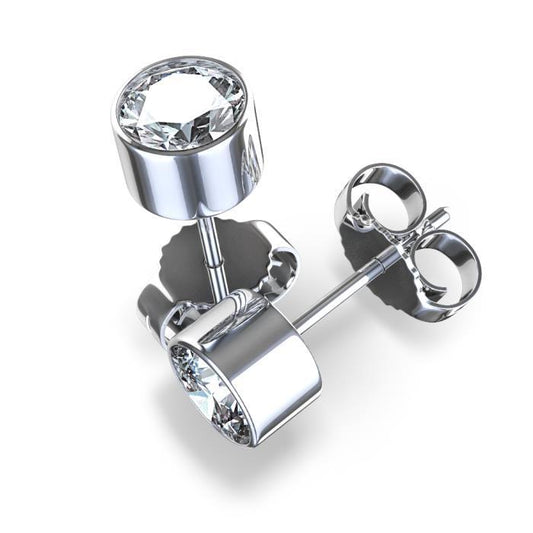 2 Ct Bezel Set Natural Round Cut Diamonds Women Stud Earring White Gold