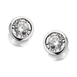 2 Ct Bezel Set Round Cut Stud Earrings Real Diamond Cut Mounting White Gold