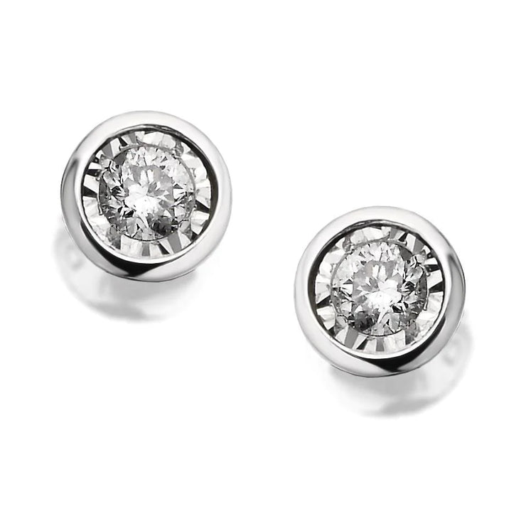 2 Ct Bezel Set Round Cut Stud Earrings Real Diamond Cut Mounting White Gold