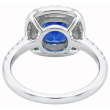 2 Ct Blue Cushion Sapphire And Halo Round Natural Earth Mined Diamond Ring 14K White Gold
