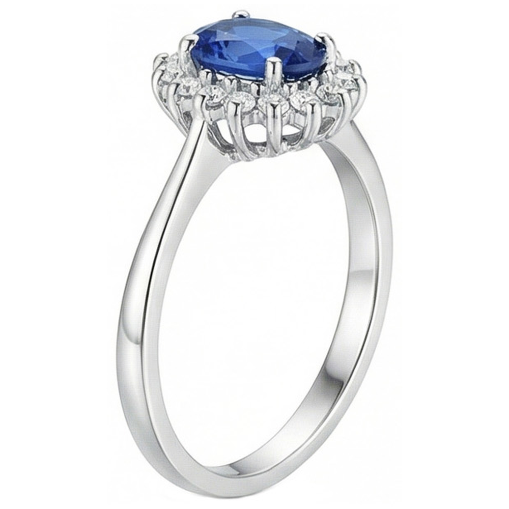 2 Ct Ceylon Sapphire With Natural Earth Mined Diamond Anniversary Ring White Gold 14K