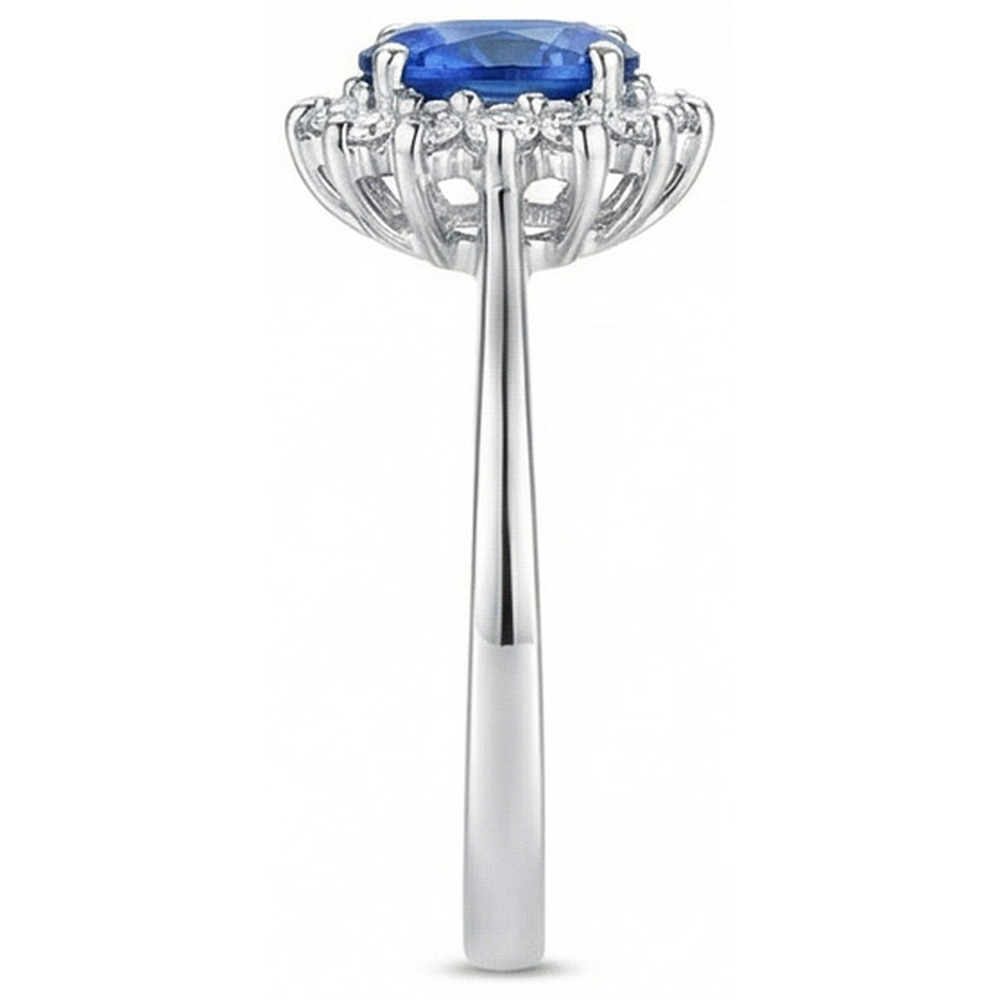 2 Ct Ceylon Sapphire With Natural Earth Mined Diamond Anniversary Ring White Gold 14K