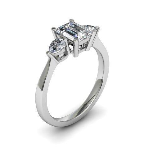 2 Ct Emerald And Pear Cut Real Diamonds Anniversary Ring Three Stone